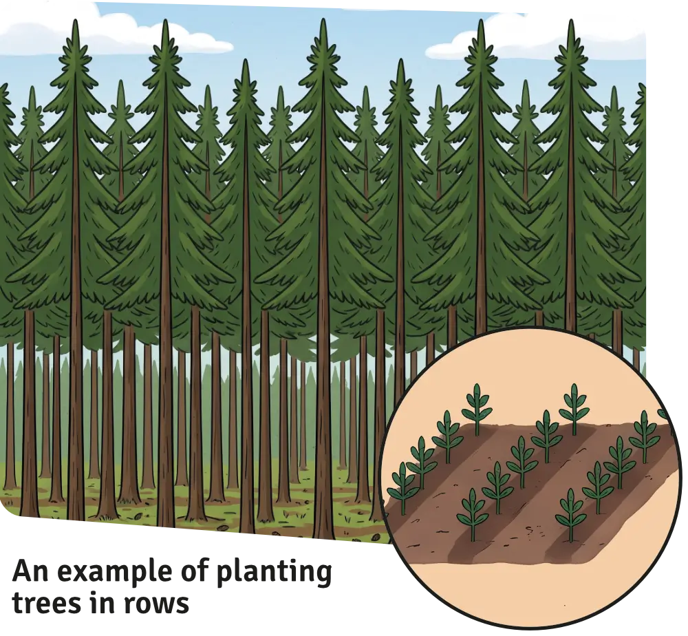 An example of planting trees in rows